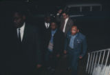 Bernard Lee, Ralph Abernathy, and Martin Luther King, Jr., arriving for a meeting at Tabernacle Baptist Church in Birmingham, Alabama.