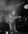 Cross burning during a student anti-integration demonstration on University Avenue in Tuscaloosa, Alabama.