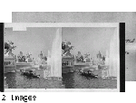 Fountain in the Grand Basin, Central Cascades, and West Restaurant Pavilion. St. Louis World's Fair, Missouri