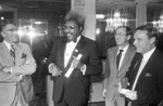 Don King at press conference, Los Angeles, 1983