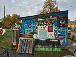 Part of the Heidelburg Project of art displays using the most humble of ingredients in the McDougall-Hunt neighborhood, just above Detroit, Michigan's, historically African-American Black Bottom area. The outdoor art environment began in 1986 in part as political protest, as artist Tyree Guyton returned from Army service to find his neighborhood looking, he said, as if "a bomb went off" in the years following destructive riots. Over time, some city officials have seized or bulldozed some of the art installations, but (as of 2019) it survives