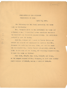 Memorandum from W. E. B. Du Bois to Mary White Ovington