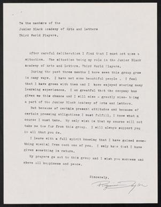 Letter from Regina Taylor to the members of the Junior Black Academy of Arts and Letters, 1978