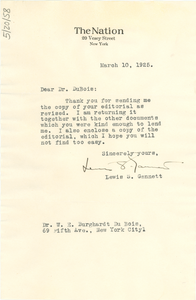 Letter from The Nation to W. E. B. Du Bois