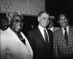 Walter Mondale posing with Ed Lara, Los Angeles. ca. 1984