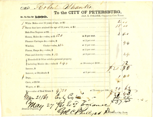 Thumbnail for City of Petersburg Tax Receipt for Robert Shanks, May 1861 [ephemera]