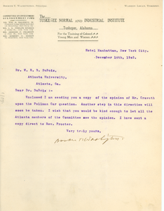 Letter from Booker T. Washington to W. E. B. Du Bois