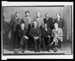 [Five of defendants and counsel in Columbia, Tennessee "rioting" case. Seated left to right: Maurice M. Weaver, Julius W. Blair, Z. Alexander Looby, and Walter White. Standing left to right: James Martin, James E. Morton, Charles E. Blair, Saul W. Blair, and M.G. Ferguson]