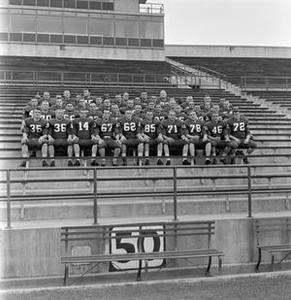 NTSU football team in the bleachers