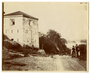 View from the road of the Hexagonal Tower and soldiers in uniform. Fort Snelling.