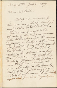 Letter from F.J. Thompson, Bridgewater, [England], to Mary Anne Estlin, 1877 January 8