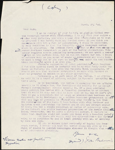 Baldwin, James Mark, 1861-1934 typed letter (copy) to Charles Judd, 29 March 1906