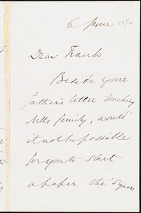 Letter from Wendell Phillips, to Francis Jackson Garrison, June 6 [1874]