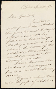 Letter from Samuel Edmund Sewall, Boston, [Mass.], to William Lloyd Garrison, April 10, 1874