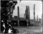 Totem poles outside the Alaska pavilion