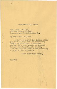 Letter from W. E. B. Du Bois to E. Pearl Bailey