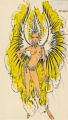 Costume design drawing, topless showgirl in yellow and black feathers #6, Las Vegas, June 5, 1980