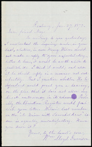 Letter from William Lloyd Garrison, Roxbury, [Mass.], to Samuel May, Jan. 27, 1872