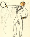 Costume design drawing, male dancer in white tail coat with a tambourine, Las Vegas, June 5, 1980