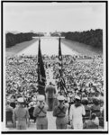 President addresses N.A.A.C.P. convention, Washington, D.C.--President Harry S. Truman (between flags) speaks from a rostrum on the steps of the Lincoln Memorial at the 38th annual conference of the National Association for the Advancement of Colored People, June 29. The Reflecting Pool and the Washington Monument are in the background