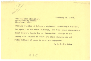 Telegram from W. E. B. Du Bois to the N.A.A.C.P. Cleveland Branch