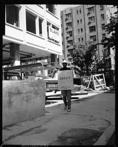 Labor Union pickett [sic?] at Construction 19th and [J?], May 1964 [cellulose acetate photonegative]