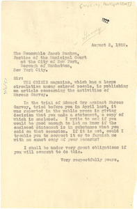 Letter from W. E. B. Du Bois to Justice of the Municipal Court of New York City