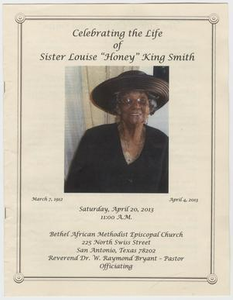 Funeral Program for Louise King Smith, April 20, 2013