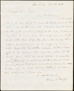 Letter from Amos Augustus Phelps, New York, to First Free Congregational Church (Boston, Mass.), April 4, 1836