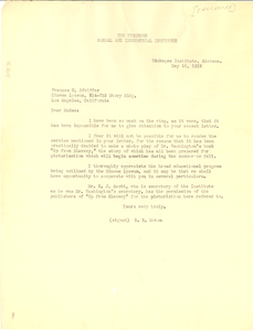 Letter from Tuskegee Institute to Cinema Lyceum