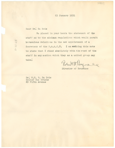 Letter from Robert Bagnall to W. E. B. Du Bois