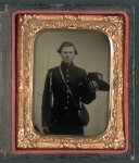 [Unidentified soldier in Union uniform with bayoneted musket, canteen, and Hardee hat]