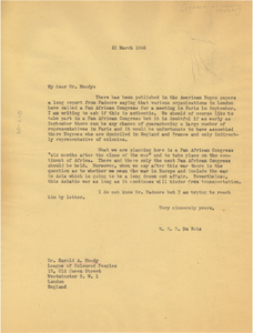 Letter from W. E. B. Du Bois to League of Coloured Peoples