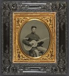 [Edwin Chamberlain of Company G, 11th New Hampshire Infantry Regiment in sergeant's uniform with guitar]