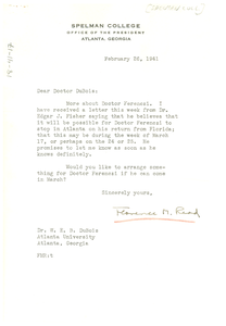 Letter from Spelman College to W. E. B. Du Bois