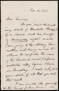 Letter from Oliver Johnson, [Place of publication not identified], to William Lloyd Garrison, Feb[ruary] 4, 1862