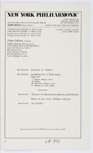 New York Philharmonic Printed Program (Subscription Season), Dec 16, 1989 at Avery Fisher Hall in Manhattan, NY; Zubin Mehta, conductor.