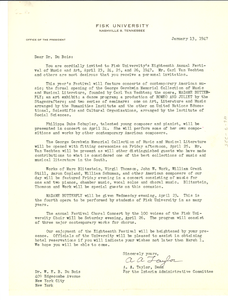 Letter from Fisk University to W. E. B. Du Bois