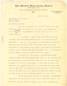 Letter from Frank R. Crosswaith to W. E. B. Du Bois