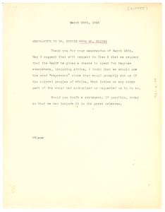 Memorandum from Walter White to W. E. B. Du Bois