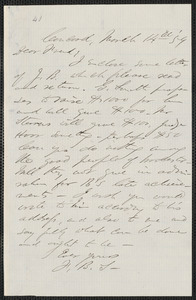 F. B. Sanborn autograph letter signed to [Thomas Wentworth Higginson], Concord, 14 March [18]59