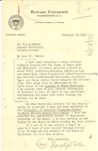 Letter from Dorothy Porter to W. E. B. Du Bois