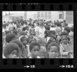 White teacher Sandra Parks and African American school children at school in Watts, Calif., 1978