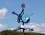 The "Devil's Crossroads" (or simply Crossroads) sign in Clarksdale, a prominent home to old-time blues music in the Mississippi (River) Delta region in Northwest Mississippi