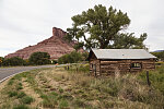 Cabin below The Palisade, a towering red-rock buttress near the town of Gateway in Mesa County, Colorado