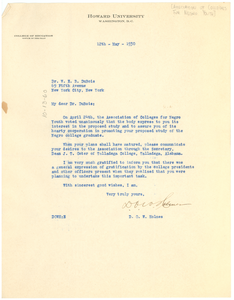 Letter from The Association of Colleges for Negro Youth to W. E. B. Du Bois