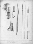 Fig. 1. Quiver of arrows of the Munga Nation: Fig. 2. One of the arrows: Fig. 3. Cap of the quiver: Fig. 4. Bow of the Munga Nation: Fig 5. 6. & 7. Javelins of Central Africa: Fig. 8 Case suspended from the saddle, to receive the points of javelins