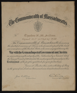 Certificate from The commonwealth of Massachusetts to Theodore Milton Sullivan