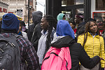 Charter School students, Broad St. at Market St., Newark, 2018. A middle aged black man warned me: "You know these are all young kids, you shouldn't be photographing them"