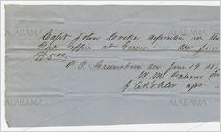 Receipt for payment from John Cocke to W. M. Palmer, Greensboro, Alabama, June 19, 1857